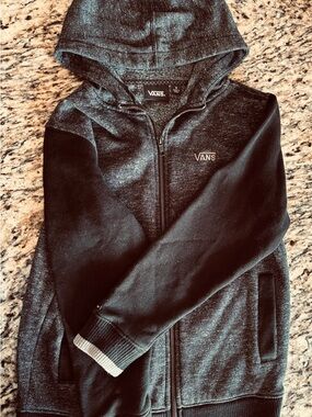 Vans Heather Gray & Black Zip Hoodie with Chest Logo